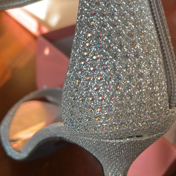 Silver kitten heel with iridescent gems on heel and toe - Picture 8 of 11